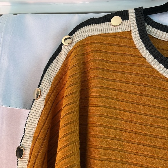 Joseph A Qu'est-ce Que C'est Color-block Sweater Gold Button Embellishments 1X - Picture 4 of 8